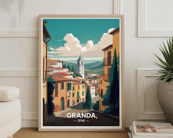 Granada Spain Travel Poster: Alhambra Palace Watercolor Art