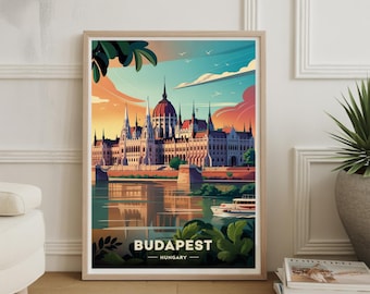 Budapest Cityscape Travel Poster, Hungary Wall Art, Unique Travel Gift, Home Decor, Office Decoration