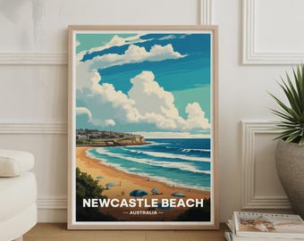 Newcastle Beach Australia Poster - Travel-Inspired Wall Art, Coastal Home Decor, Gift for Travelers