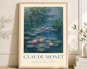 Cartel de la exposición "Nenúfares" de Claude Monet, lámina de arte impresionista floral.