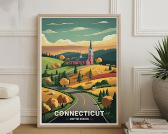 Connecticut Scenic Landmarks Poster - Travel-Inspired Wall Art, Home Decor, Office Decoration, Gift for Travelers