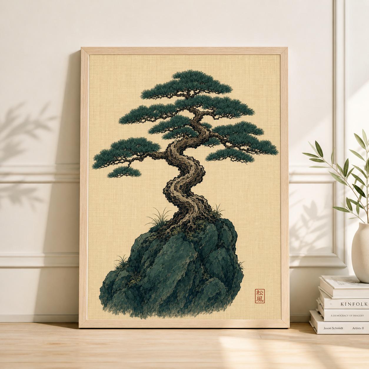 絵画 bonsai Japanese Bonsai Tree Art Print, Minimalist Zen Landscape