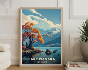 Lake Wanaka Print: New Zealand Travel Poster, Scenic Landscape Art