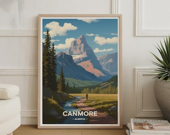 Canmore Alberta Travel Poster - Minimalist Canada Wall Art, Scenic Landscape Decor, Home Office Accessory