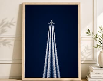 Minimalist Airplane Print, Aviation Wall Art, Jet Contrails, Pilot Gift (Digital Download)