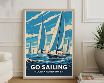Póster vintage de viaje en velero: arte náutico retro para pared