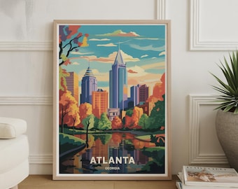 Impresión artística del horizonte de Atlanta: póster de viaje de Georgia de mediados de siglo