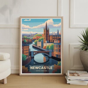 Stampa artistica del paesaggio urbano di Newcastle, decorazione da viaggio nel Regno Unito, regalo di compleanno e matrimonio immagine 1