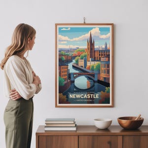Stampa artistica del paesaggio urbano di Newcastle, decorazione da viaggio nel Regno Unito, regalo di compleanno e matrimonio immagine 3