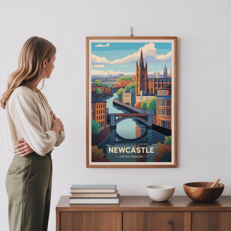 Stampa artistica del paesaggio urbano di Newcastle, decorazione da viaggio nel Regno Unito, regalo di compleanno e matrimonio immagine 3