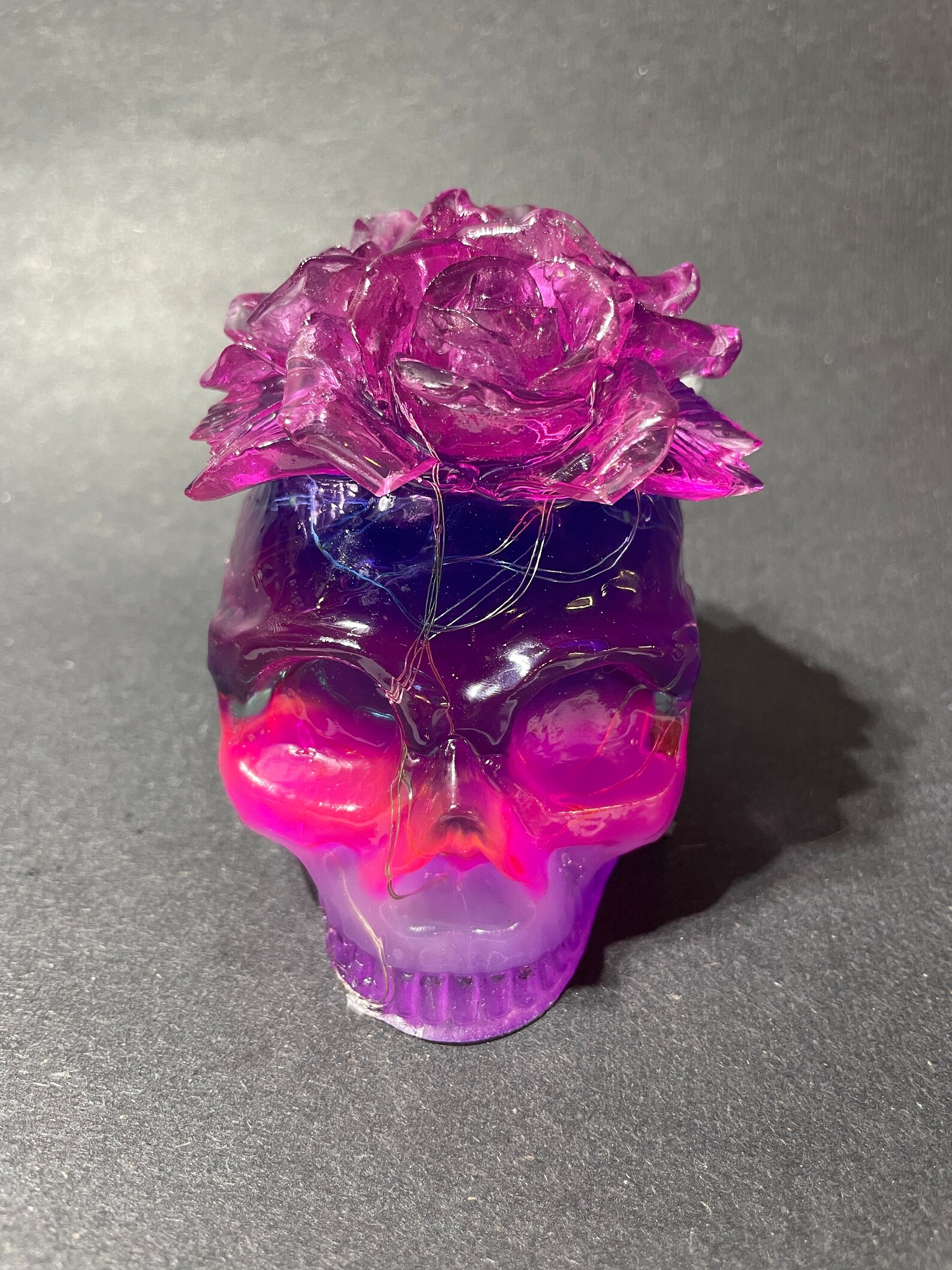Colorful Resin Skull With Flowers and Fairy Lights Etsy
