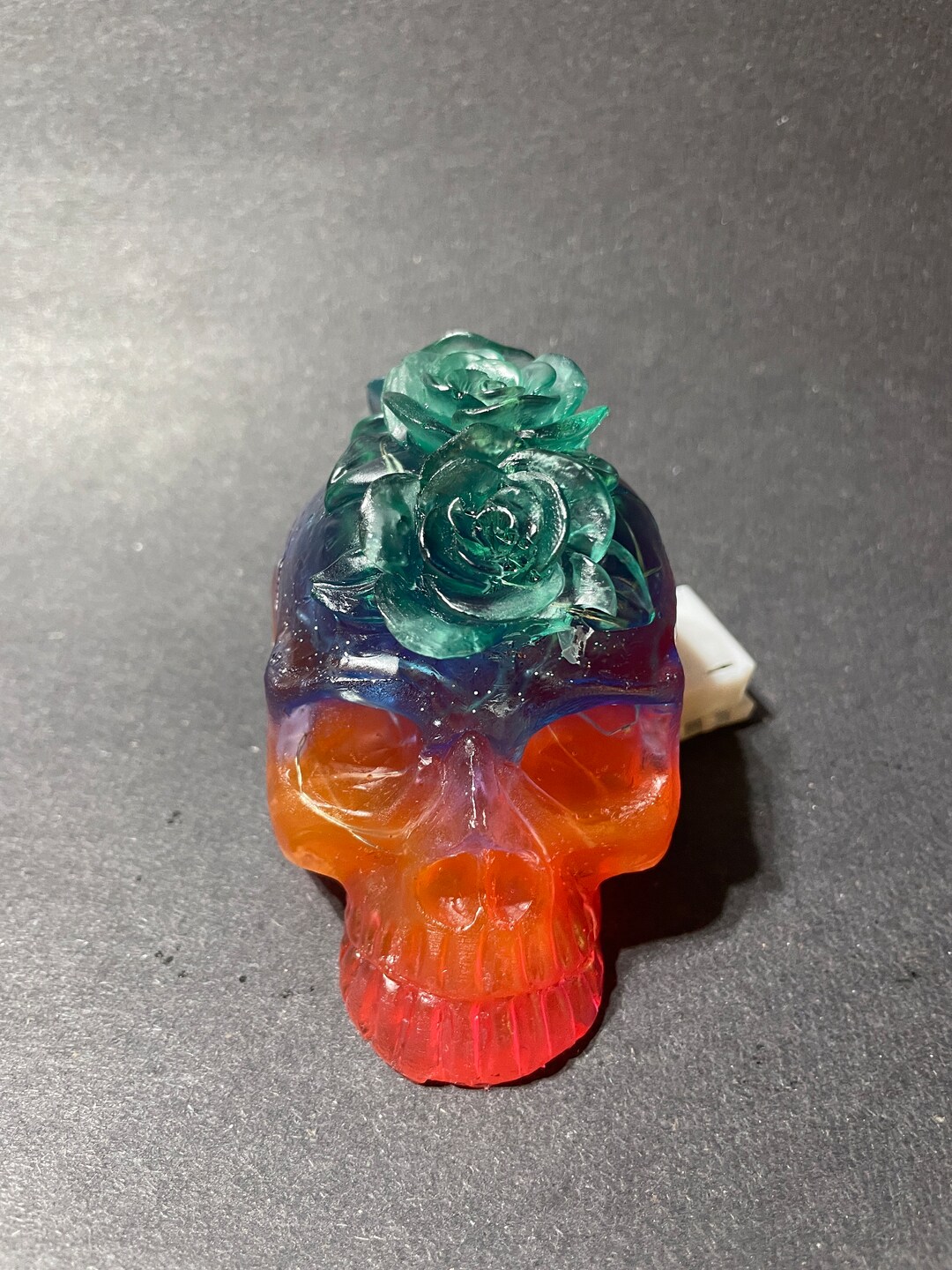 Colorful Resin Skull With Flowers and Fairy Lights Etsy