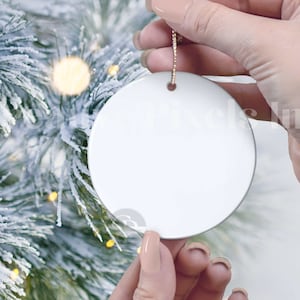 Simple, Minimalism Christmas Ornament Mockup , White Ceramic Ornament Mockup with Hands