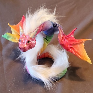 Rainbow Posable Bendy Dragon | Fantasy Creature | Art Doll | Renaissance Accessories