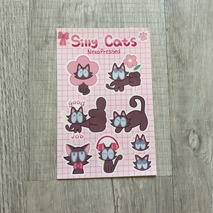silly cat sticker sheet - hand drawn - cute and comfy kitty designs - glossy vinyl
