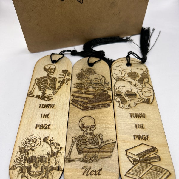 Whispers of Darkness Bookmarker /Gothic Wooden Bookmarks/ Skeleton Bookmarker/ Wooden Bookmarker/Personalized Book Marker