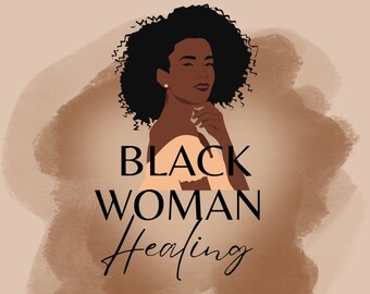 May include: A book cover with a black and white illustration of a Black woman with curly hair. The title is "BLACK WOMAN Healing" and the subtitle is "100 Journal Prompts to Promote Growth + Healing of Black Women". The author is Leandra Desinord, MFT, NCC.