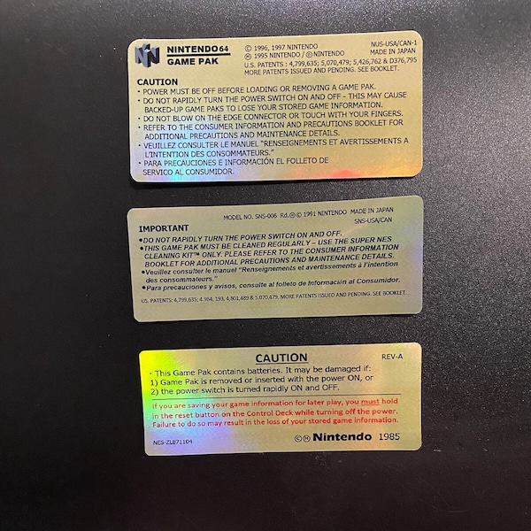 N64 SNES NES Back Holo Gold Replacement Label (pick one)