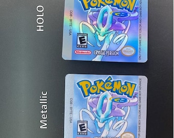 Pokemon Crystal version Gameboy replacement label precut decal cartridge metallic or holo