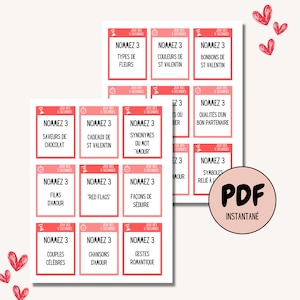 Valentine&#39;s Day games to print, 5 seconds games in French, Valentine&#39;s Day games for adults, Girls&#39; evening games