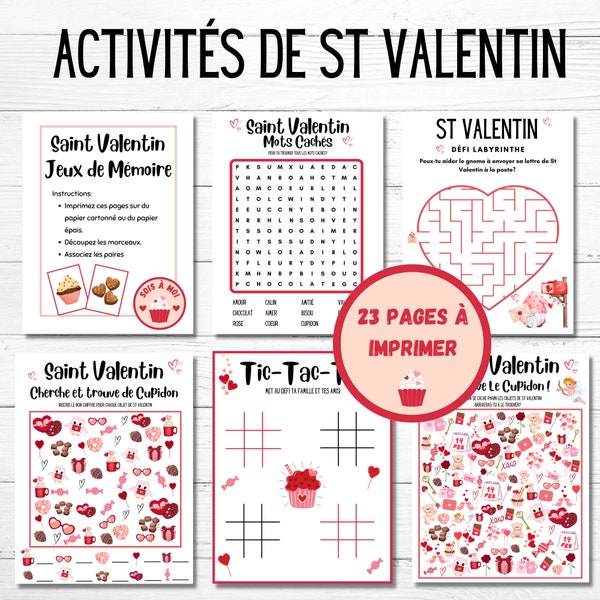 Activités de St Valentin en français à imprimer, Jeux de St valentin pour enfants, Lot d'activité de Saint valentin, jeux de classe,