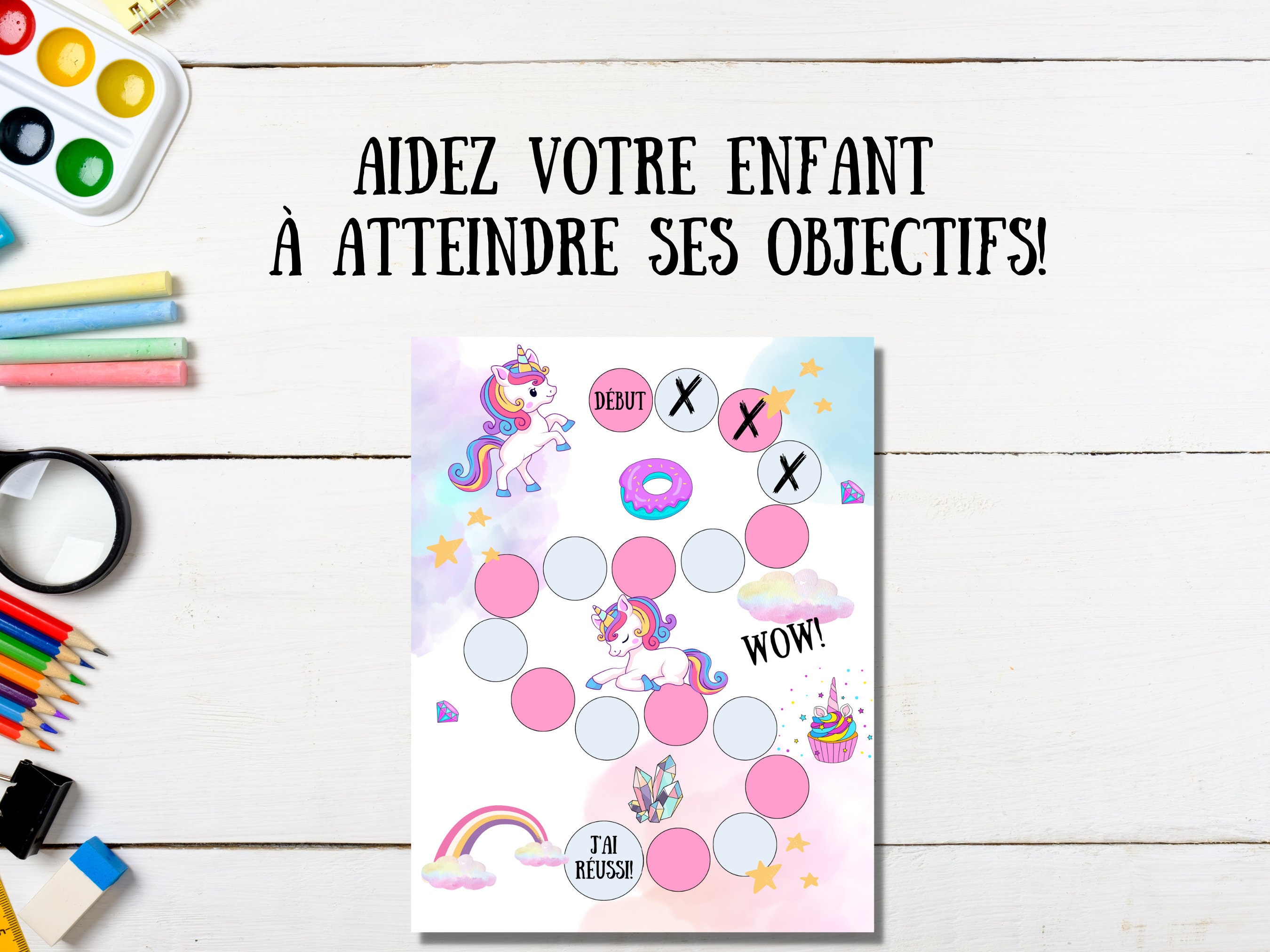 Tableau de récompense licorne, Tableau d'apprentissage en Français ...