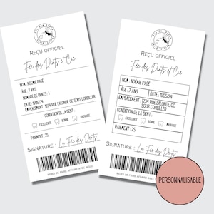 Customizable Tooth Fairy Receipt in French, Tooth Loss Receipt for Children, Tooth Fairy Certificate to Edit