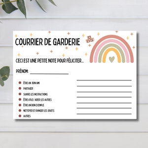 Courrier de garderie boho, Note de félicitation pour enfants, note de l'enseignant, rapport de la garderie, Arc-en-ciel