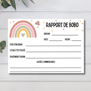 Relatório de acidente para creche para impressão, nota de incidente para os pais em francês, carta do professor, relatório bobo da creche