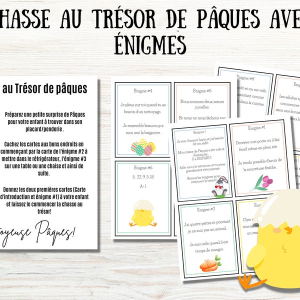 Easter Treasure Hunt in French, Easter Riddles, Easter Treasure Hunt for Children, Printable Easter Games in French