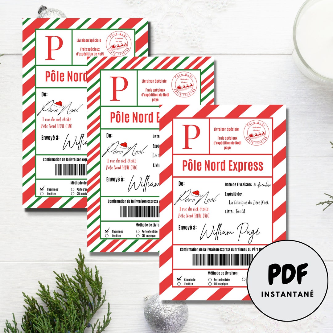 Bundle 3 Santa Claus Shipping Label in French, Printable North Pole ...