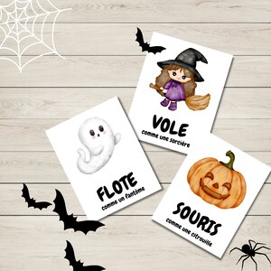 Flashcards de mouvement pour enfants d'halloween, carte d'action d'halloween en français, activité d'halloween, jeux d'automne à imprimer