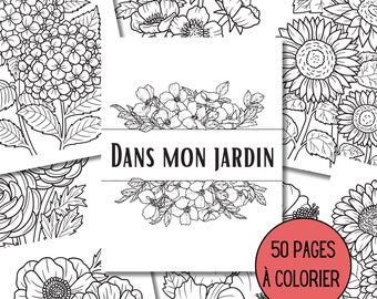 50 Printable Flower Coloring Pages, Printable Flower Coloring Book, Coloring Book for Adults and Kids