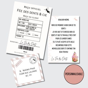 Lettre de la fée des dents en français, Reçu de la fée des dents modifiable avec enveloppe à imprimer, perte de la première dent
