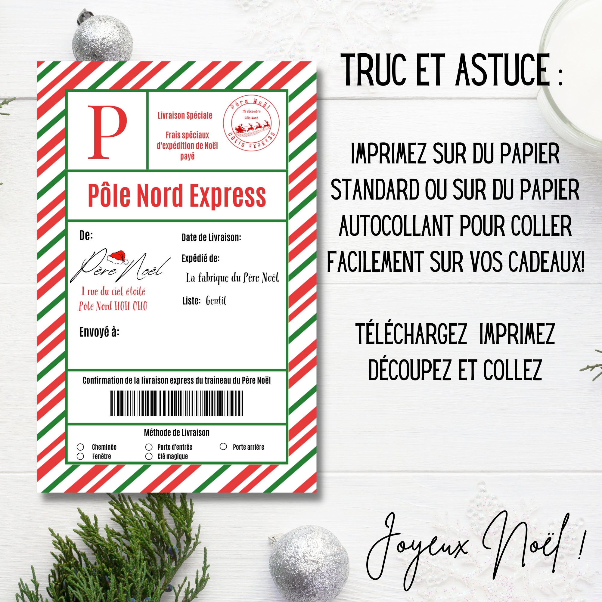 Bundle 3 Santa Claus Shipping Label in French, Printable North Pole ...