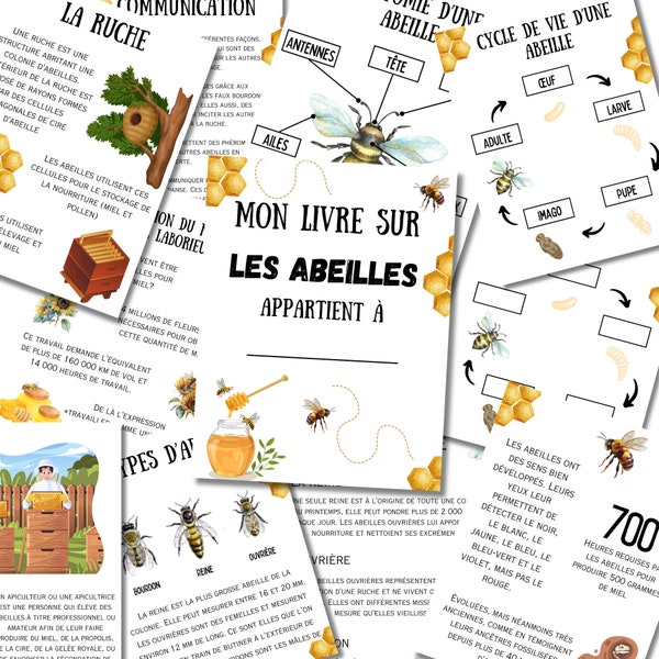 Livre imprimable abeilles en français, Étude sur les abeilles, activité scolaire pour enfants, cycle de vie des abeilles, école à la maison