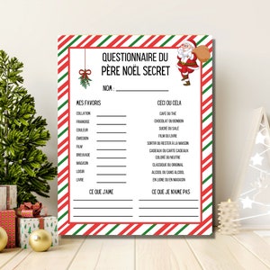 Secret Santa Questionnaire in French, Secret Santa for Work, Printable Secret Santa, Secret Santa List