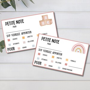Note de garderie imprimable, carte pour garderie, carte de rappel, courrier de garderie, notes de ramassage scolaire, carte pour parents