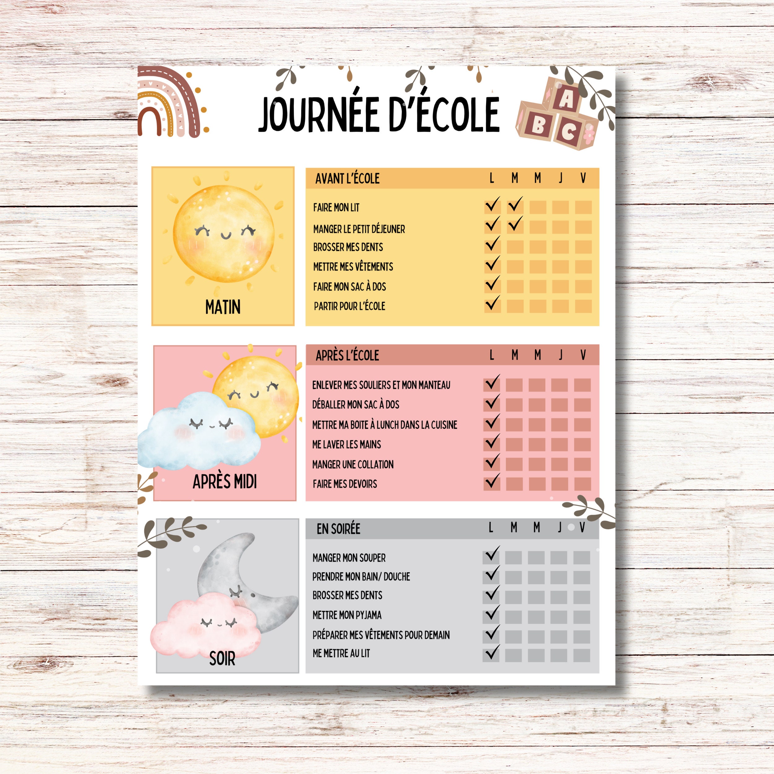 To Do List Enfant Tableaux De Routine Pour Enfants - Lot De 2 - Avec 52 Fiches - Pour Organisation Quotidienne Tableau Repartition Des Taches Famille