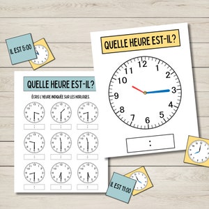 Printable Clock for Kids, Printable Educational Activities, Learn to Tell Time, French Activity, Montessori Material