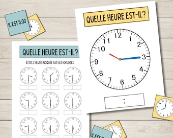 Printable Clock for Kids, Printable Educational Activities, Learn to Tell Time, French Activity, Montessori Material