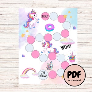 Unicorn reward chart, French unicorn learning chart, Printable behavior chart for children