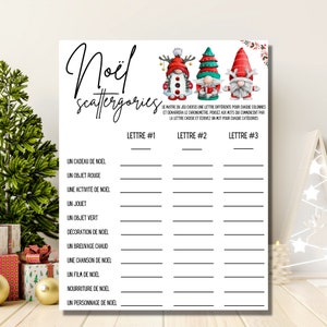 Christmas game in French to print, Christmas Scattegories in French, Family Christmas activity, Christmas at the office, Christmas categories game