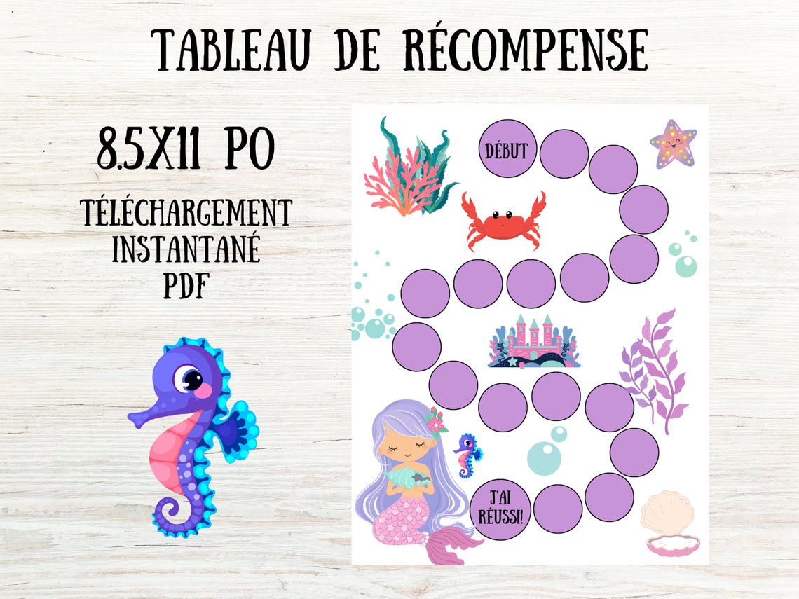 Tableau de récompense de Sirène, Tableau de récompense en Français ...