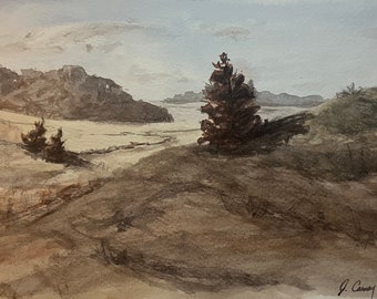 オリジナルの水彩画の農地の絵画、中西部の田舎の風景、水彩画の風景画、手作り | 「カンザスの道端」