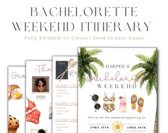Plantilla digital de itinerario de despedida de soltera / Planificador completo de despedida de soltera / Editar en Canva / Personalizable para dispositivos móviles y de escritorio