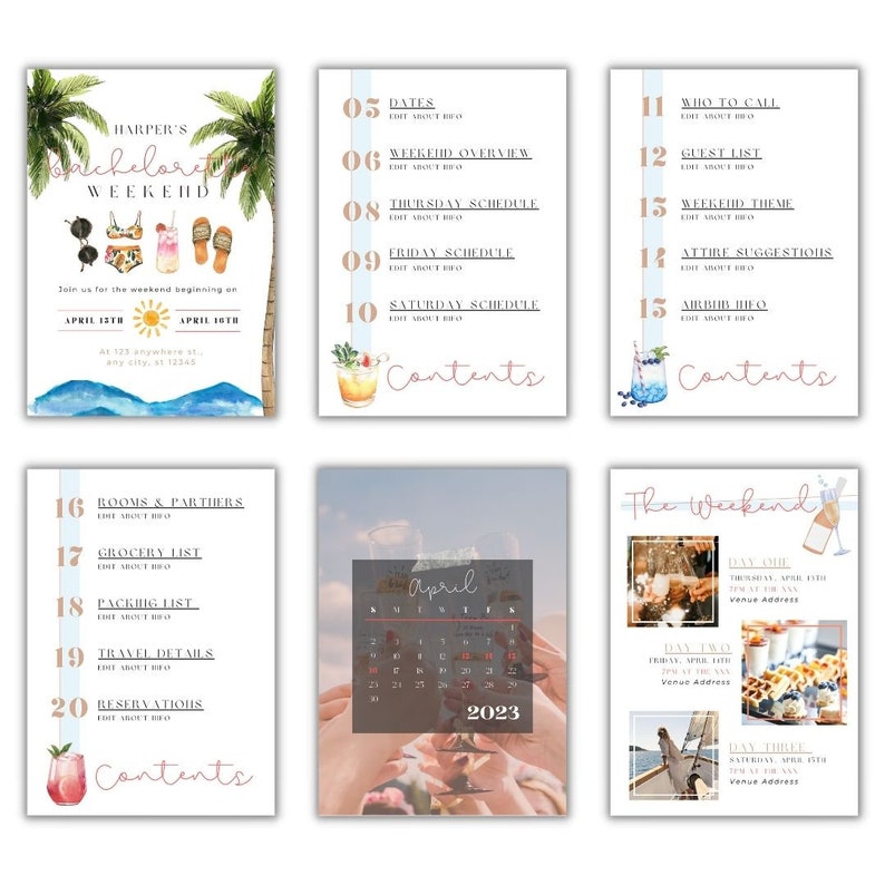 Bachelorette Itinerary Digital Template | Complete Bachelorette Planner ...