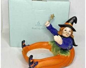 Halloween Witch Pumpkin Jar Pillar Candleholder