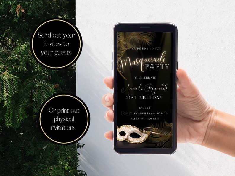 Masquerade Birthday Invitation, Digital Download, Black and Golden ...