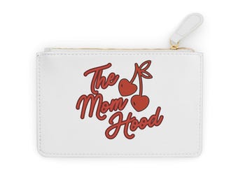 Mini bolso de mano con estampado de cerezas "The Mom Hood", estuche con cremallera, lindo regalo para el Día de la Madre.